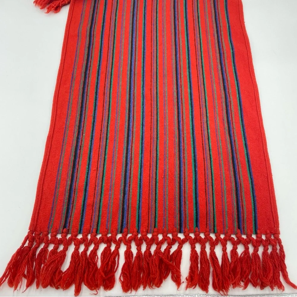 Vintage Table Runner Striped Fringe Red Boho Eclectic Home Decor Dining‎ Room